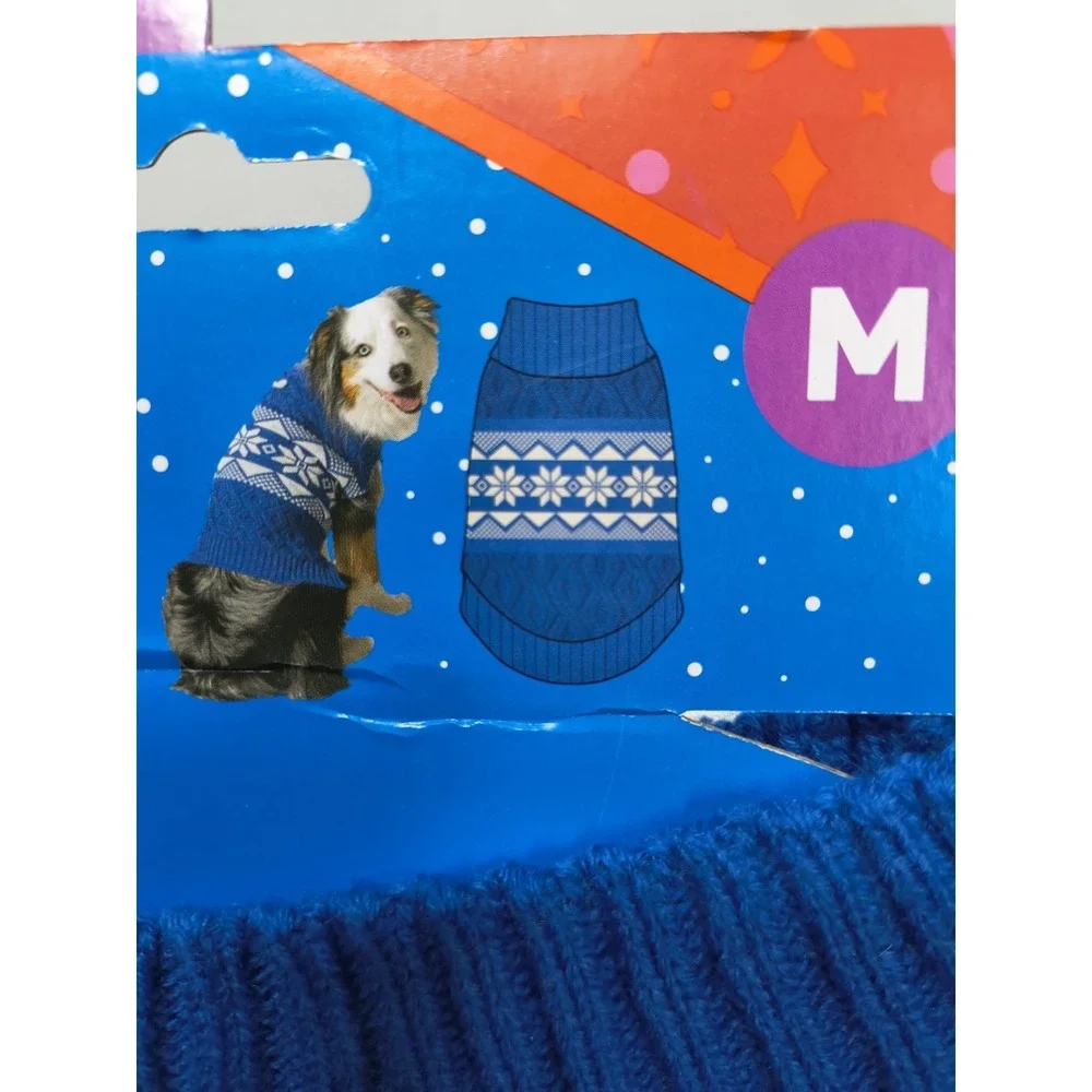 New Vibrant Life Dog Pet Sweater Sz M Blue Snowflakes Pattern Knit 17